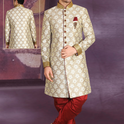 White with Golden printed Color Designer New Indo Western Sherwani
