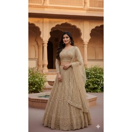 Beige Georgette Designer Gown