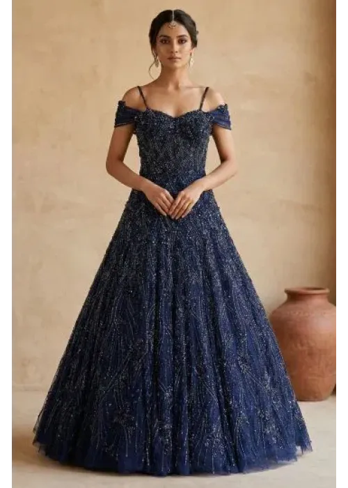 Yellow With Navy Blue Georgette Designer Straight Cut Suit