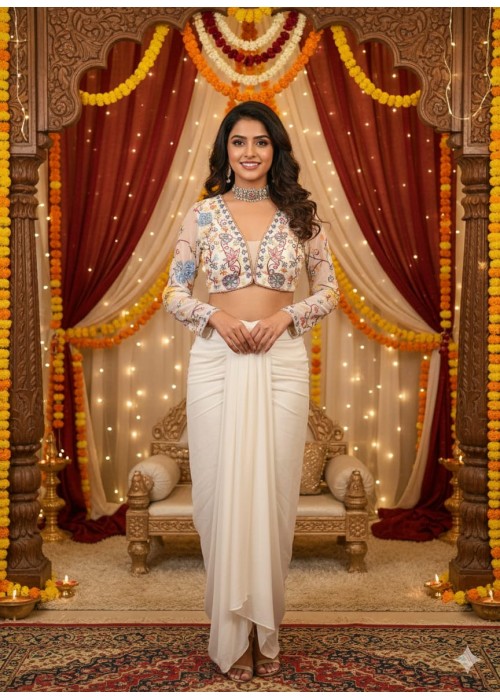 Yellow With Gold Print Art Silk Indo Western