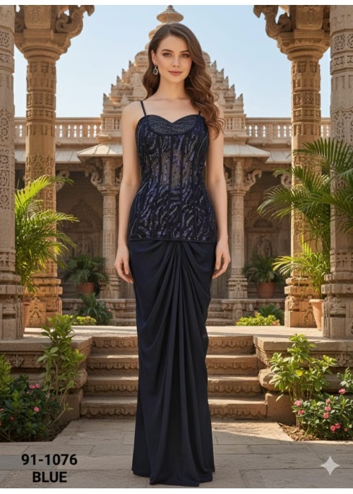 Yellow With Navy Blue Georgette Designer Straight Cut Suit