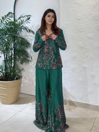 Heavy Faux Georgette Silk Top-Bottom And Dupatta Set Fully Stitched Ready To Wear