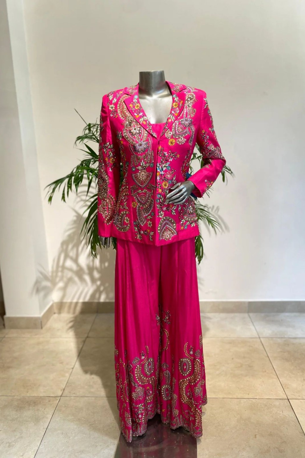 Pink Color Heavy Faux Georgette Silk Top-Bottom And Dupatta Set Fully Stitched Ready To Wear