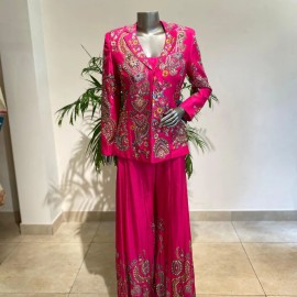 Pink Color Heavy Faux Georgette Silk Top-Bottom And Dupatta Set Fully Stitched Ready To Wear