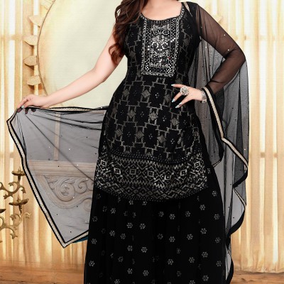 Exclusive Black Georgette Sharara 