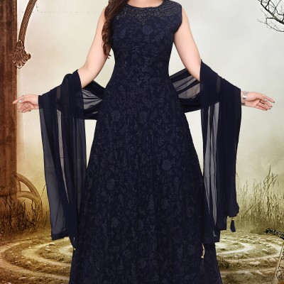 Navy Blue Georgette Designer Gown