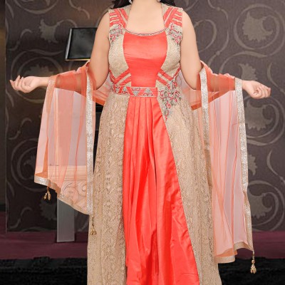 Fancy Orange Gold Straight Gown With Pant