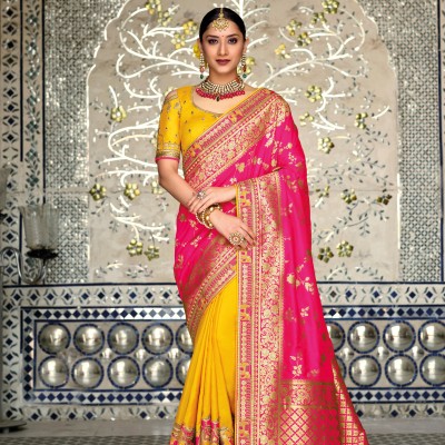 Yellow & Pink  Fancy Embroidery  Saree