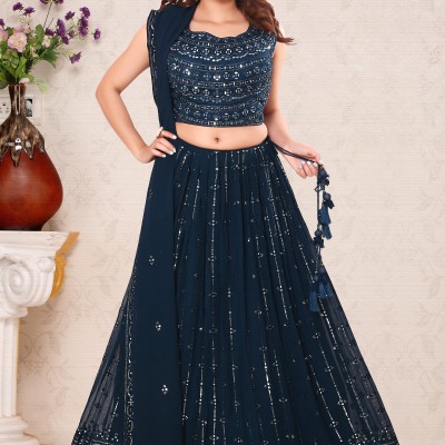 Peacock Blue Georgett/Chiffon Lehenga 