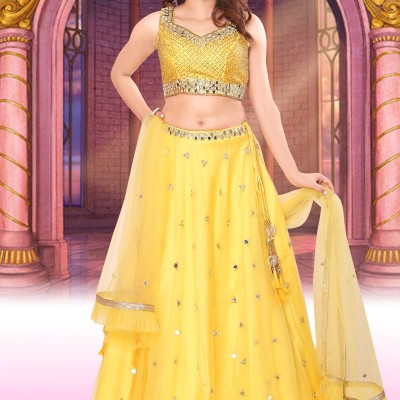 Yellow Net/Satin Silk Lehenga 
