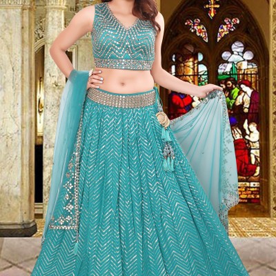 Aqua Blue Greorgette /Chiffon Lehenga 