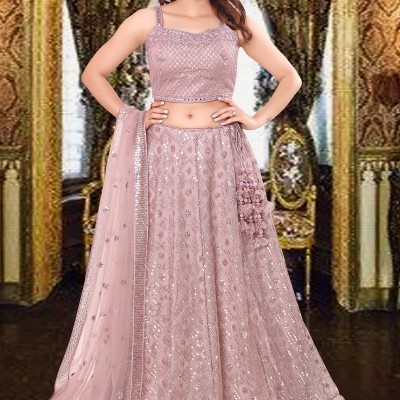 Light Lavender Fine Net, Georgette Lehenga 