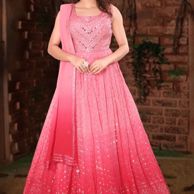 Shaded Pink  Greorgette /Chiffon Gown