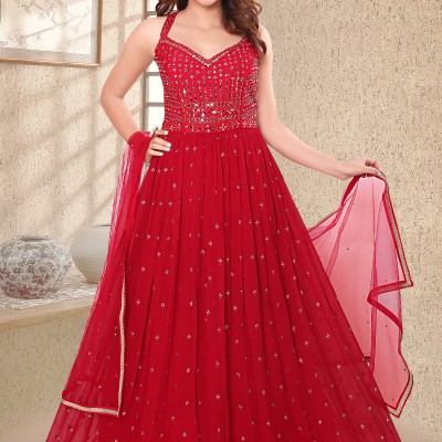 Redish Pink  Greorgette / Chiffon Gown