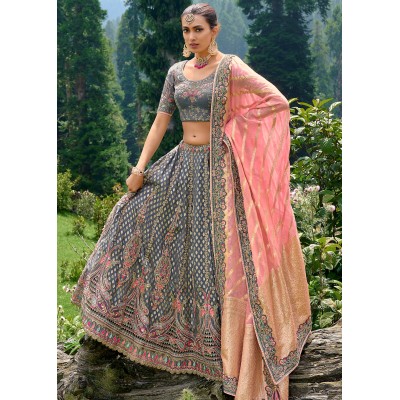 Grey And  Multi FANCY SILK MATERIAL Lehenga 