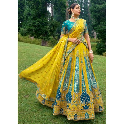 Yellow And Multi FANCY SILK MATERIAL Lehenga 