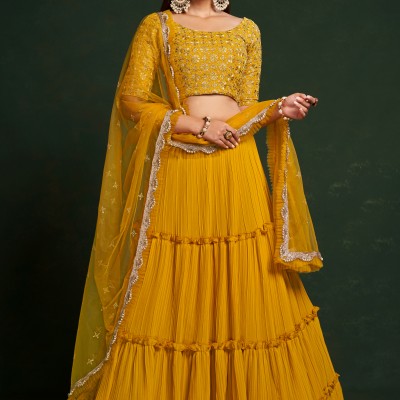  Yellow Faux Georgette Lehenga 