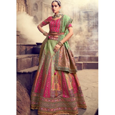 Green And Multi FANCY EMBROIDERY WORK WITH DIAMOND   Lehenga 