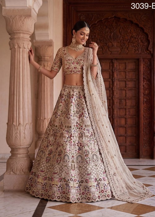 Cream Georgette Lehenga