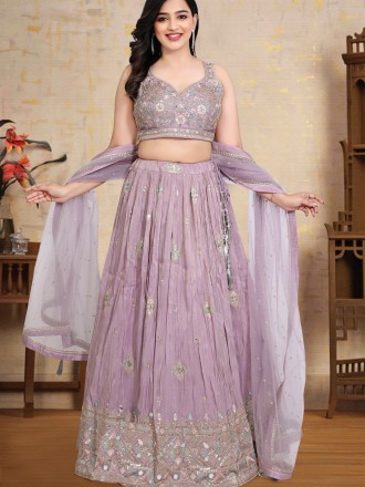purple foil and zari embroidered work lehenga