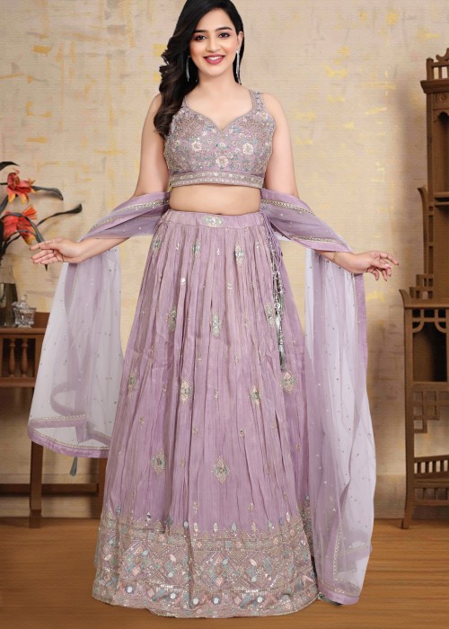 purple foil and zari embroidered work lehenga