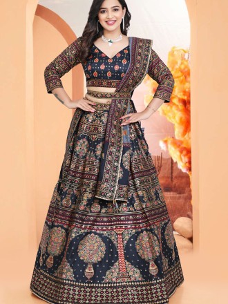 black printed silk lehenga