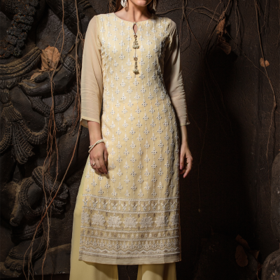 Yellow Color Designer Georgette Kurti