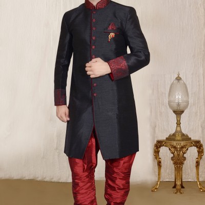 Designer Black Maroon Indo Western Sherwani