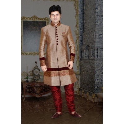 Designer Beige Maroon Red Indo Western Sherwani