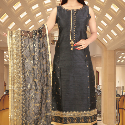 Bluish Grey Color Art Silk Straight Cut Chudidar
