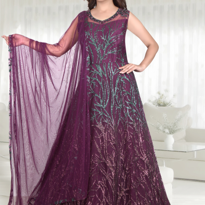 Purple Color Heavy Net Designer Gown