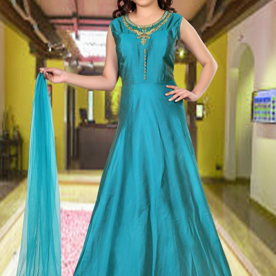 Peacock Blue Color Party Wear Designer Gown