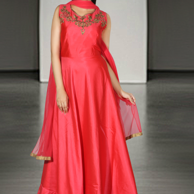 Designer Pinky Orange Color Party Wear Gown