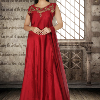 Designer Maroon Color Party Wear Gown