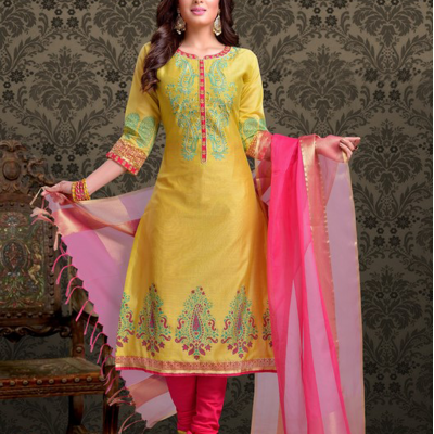Yellow with Rani Pink Color Designer Chudidar