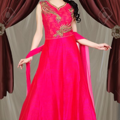 PINK COLOR RAW SILK FABRIC DESIGNER GOWN