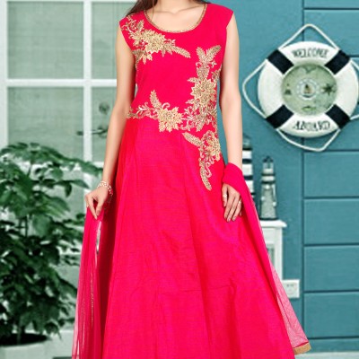 PINK COLOR RAW SILK SPARKLE DESIGNER GOWN