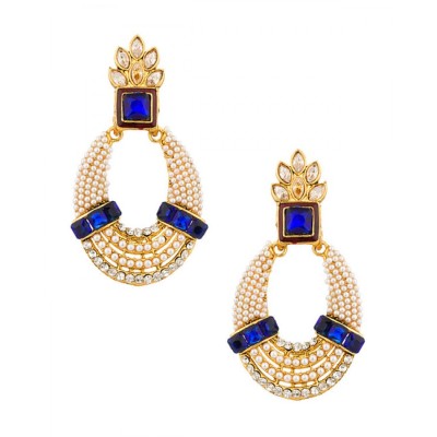 Blue stones earring studded with pearls and stones
