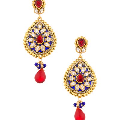 Blue and red dangler earrings 