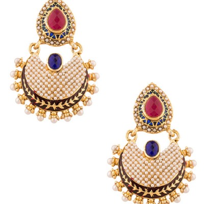Blue and red pearls studded earrings