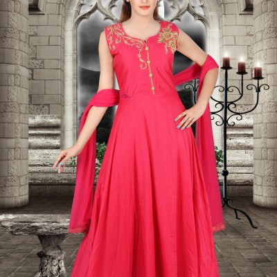 Bright Rani Pink Color With Work New Designer Anarkali Suit