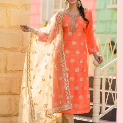 Orange Peach Straight Cut Pant Chudidar